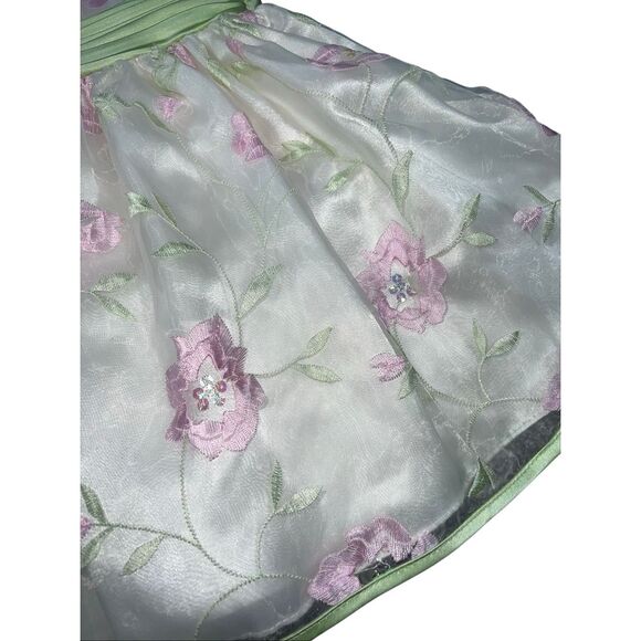 Bonnie Baby 12M Floral Tulle Dress Mint Green Pink Satin Party Princess Floral - Picture 7 of 11
